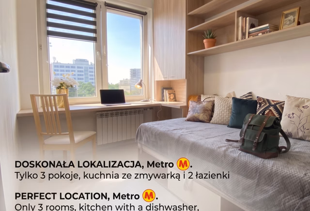 Przytulny pokój w 3pokojowym mieszkaniu na Mokotowie