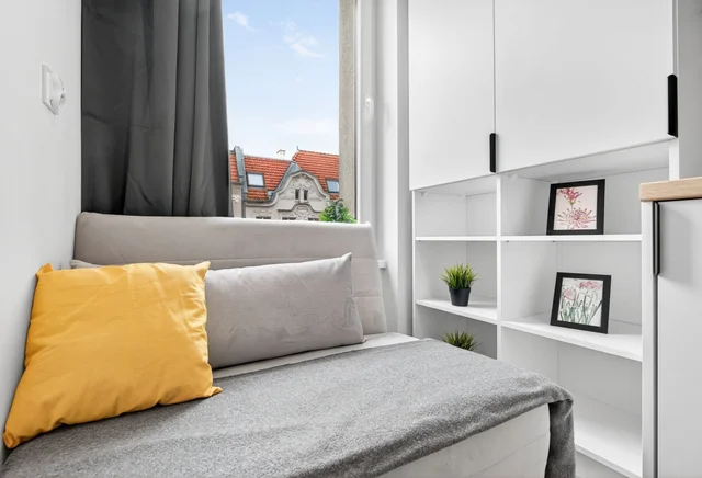 Modern room with bathroom in the city center on Jagiellońska Street. 